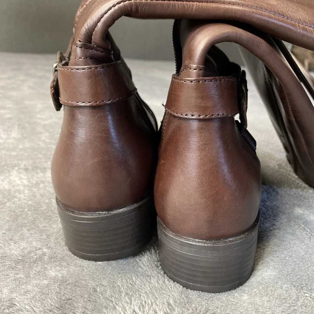 Bussola Style Boots Womens 40 Brown Leather‎ Tall Buckle Zip Riding Winter Boot
